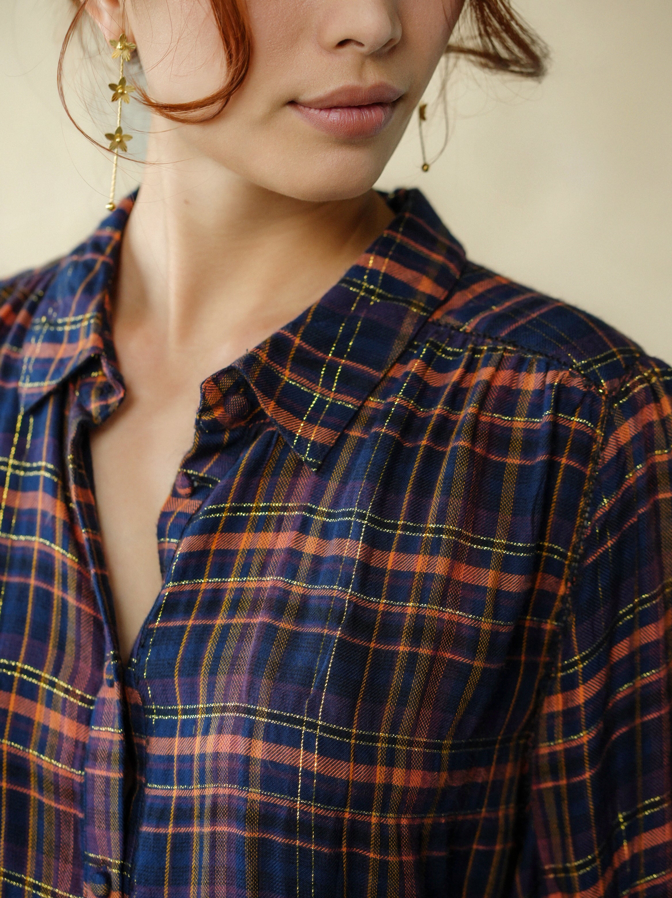 woman wearing birkin blouse blue